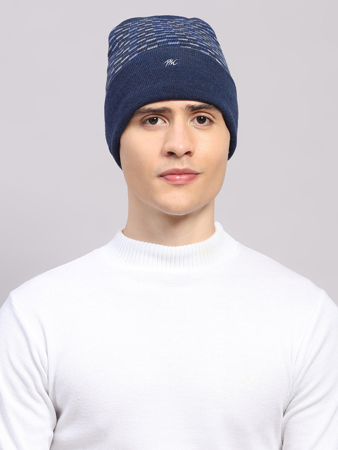 Men Blue Printed Pure Wool Cap