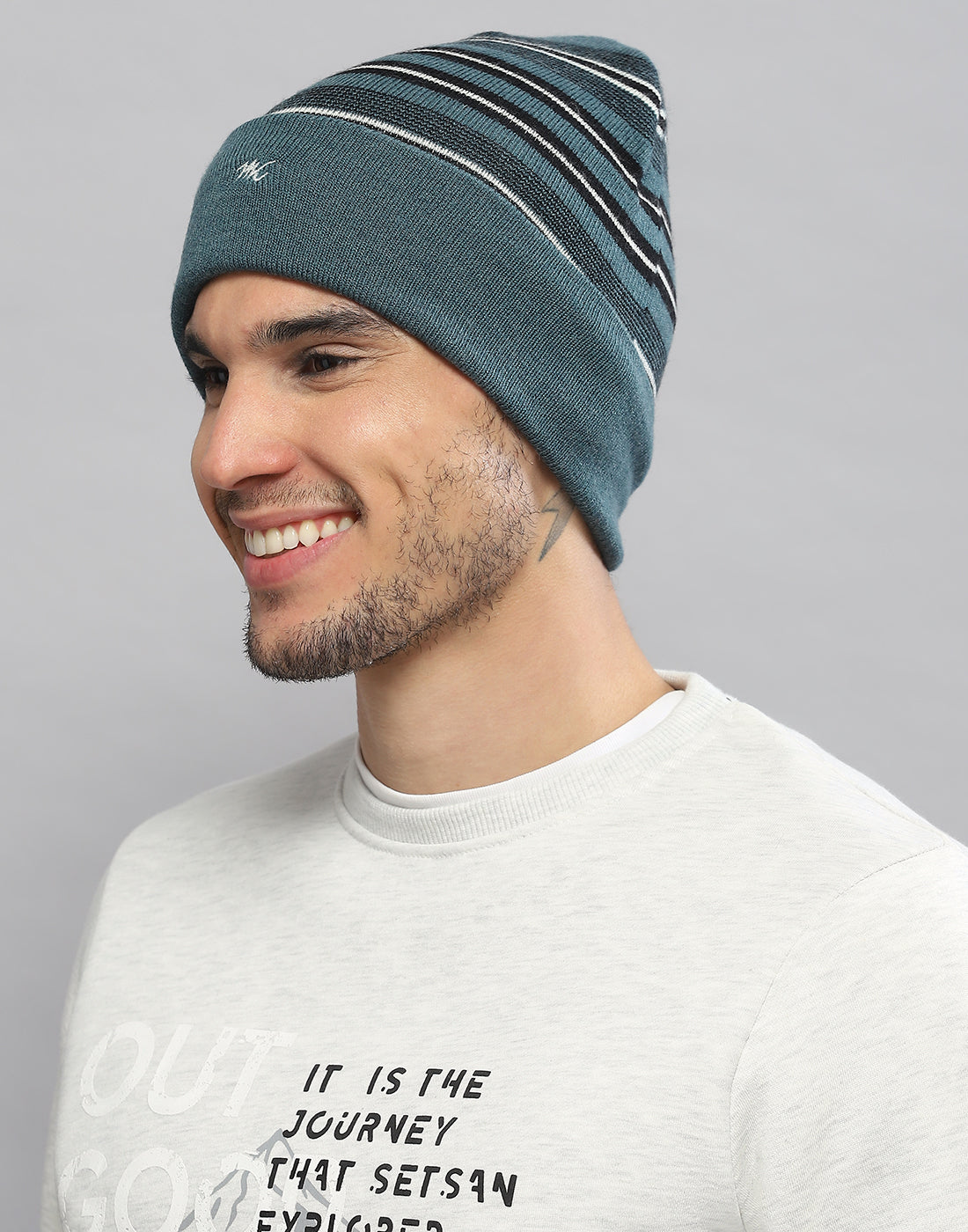 Men Green Printed Pure Wool Cap
