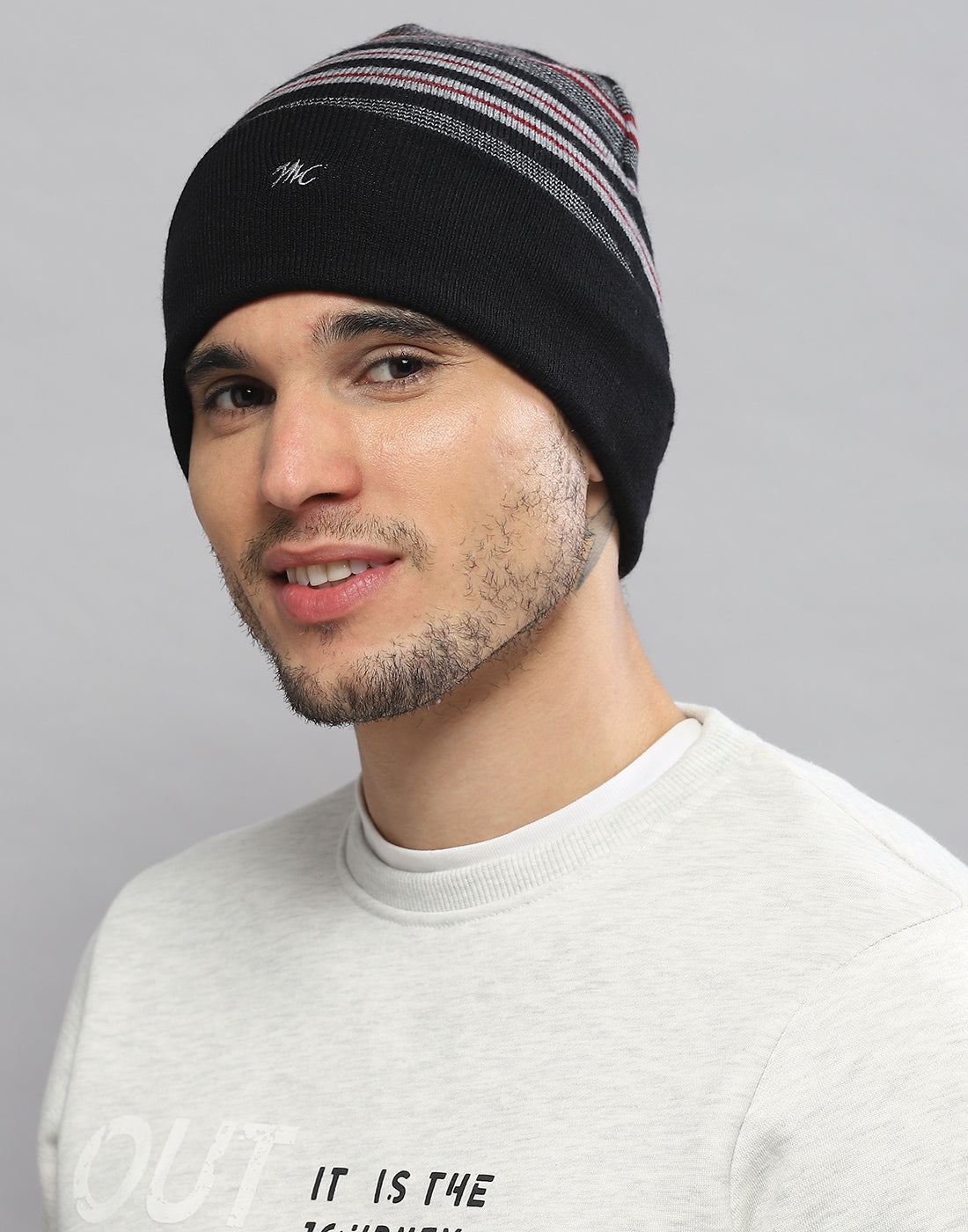 Men Black Printed Pure Wool Cap