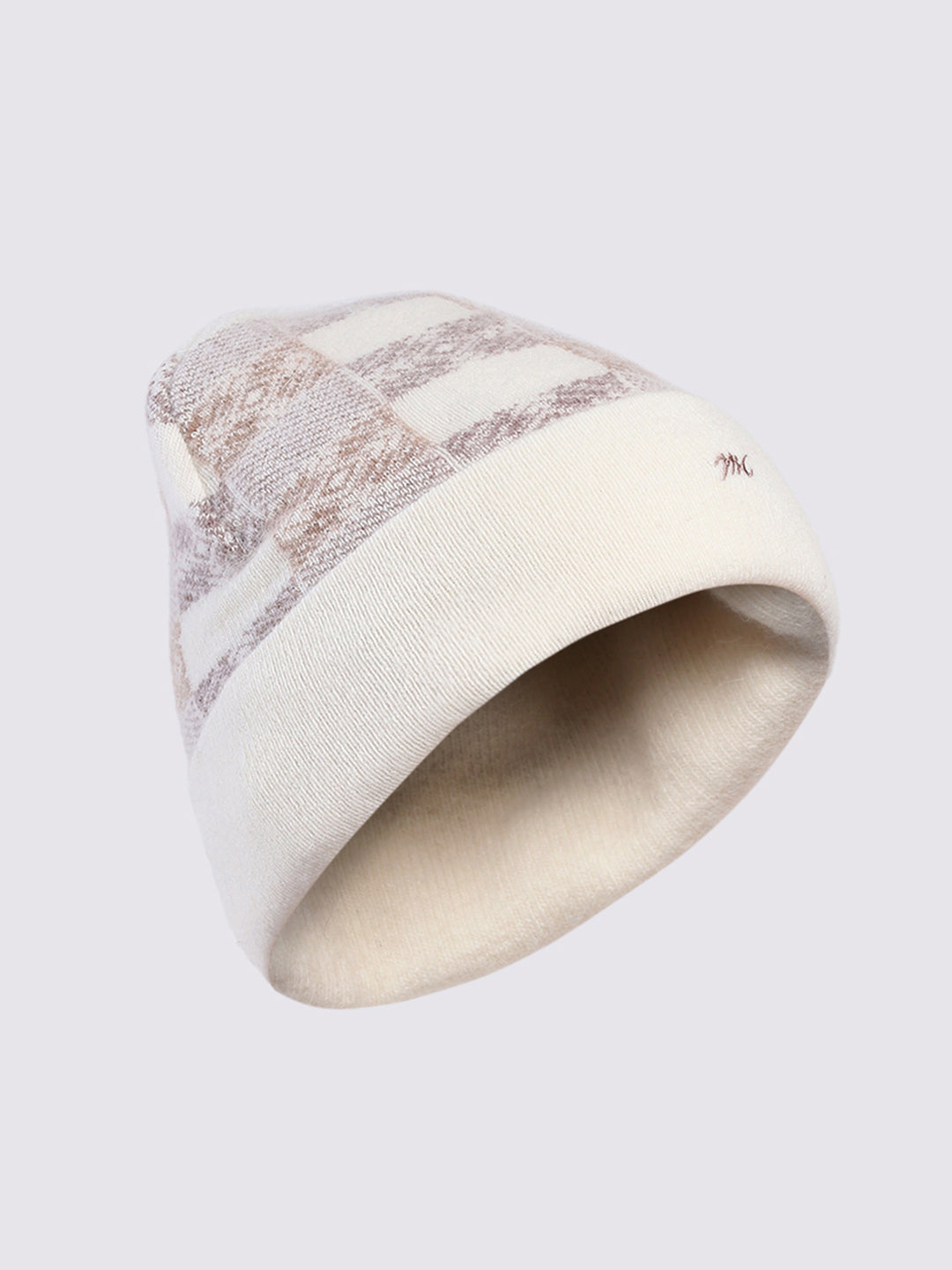 Men Cream Self Design Angoora Cap