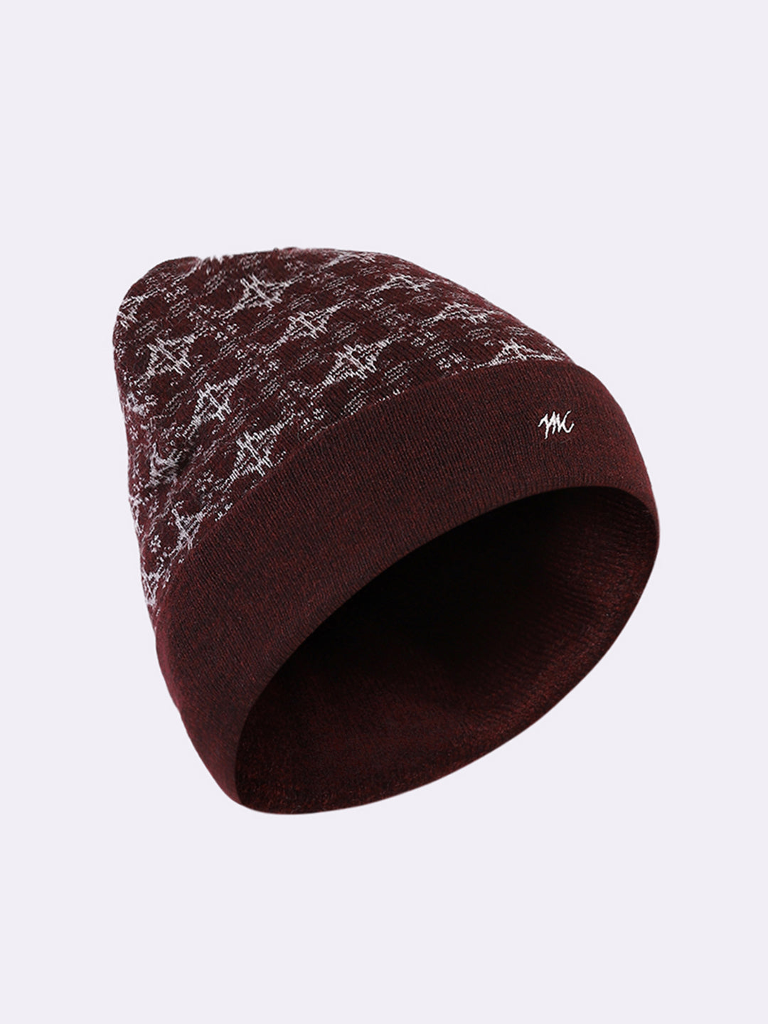 Men Maroon Self Design Blend Wool Cap