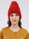 Women Red Self Design Blend Wool Cap