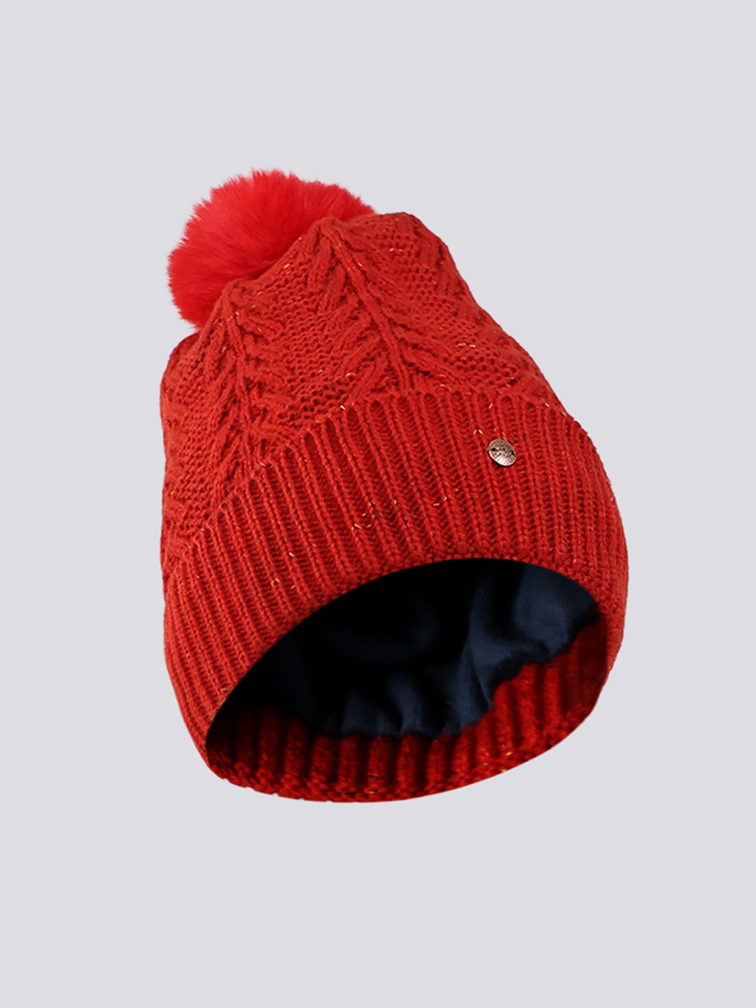 Women Red Self Design Blend Wool Cap