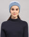 Women Light Blue Self Design Blend Wool Cap
