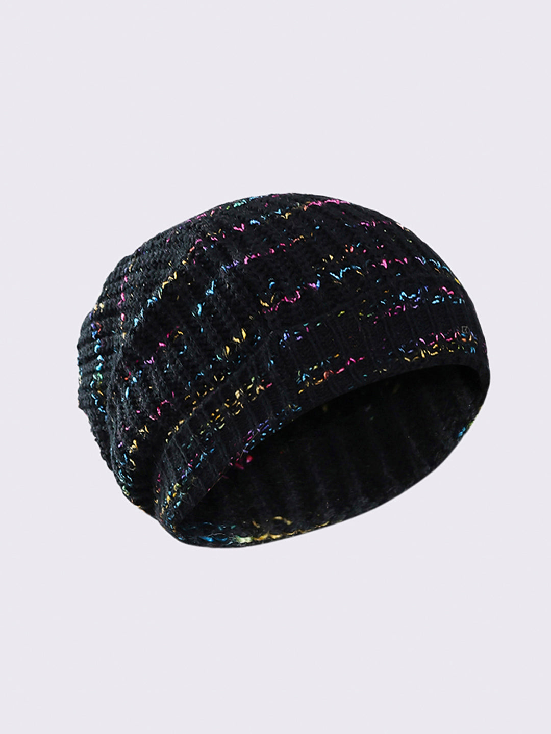 Women Black Self Design Blend Wool Cap