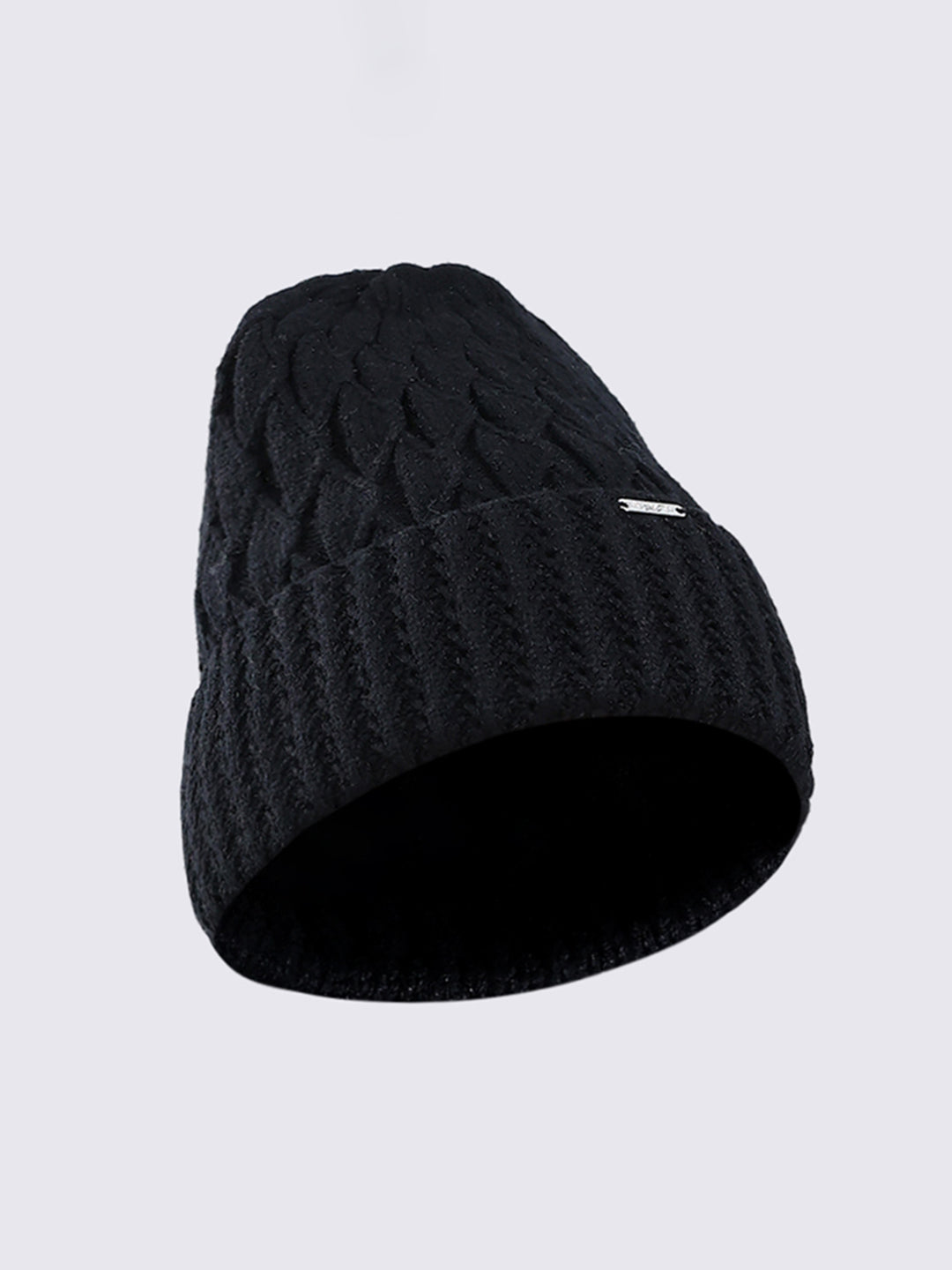 Women Black Self Design Blend Wool Cap