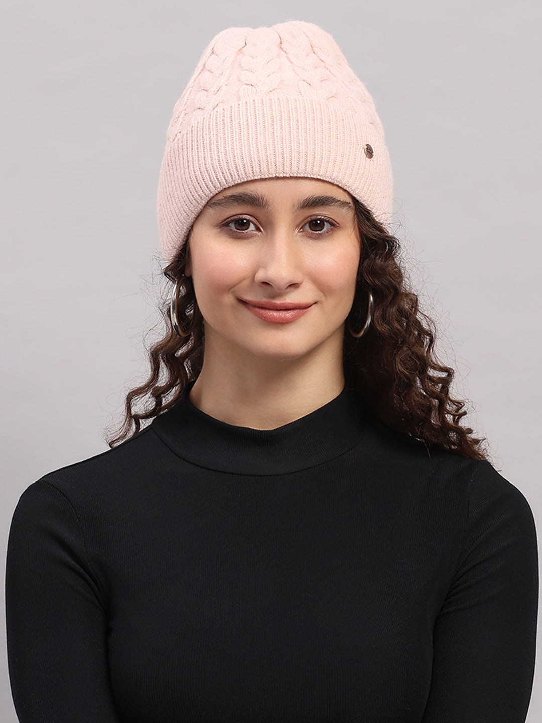 Women Pink Printed Blend Wool Cap