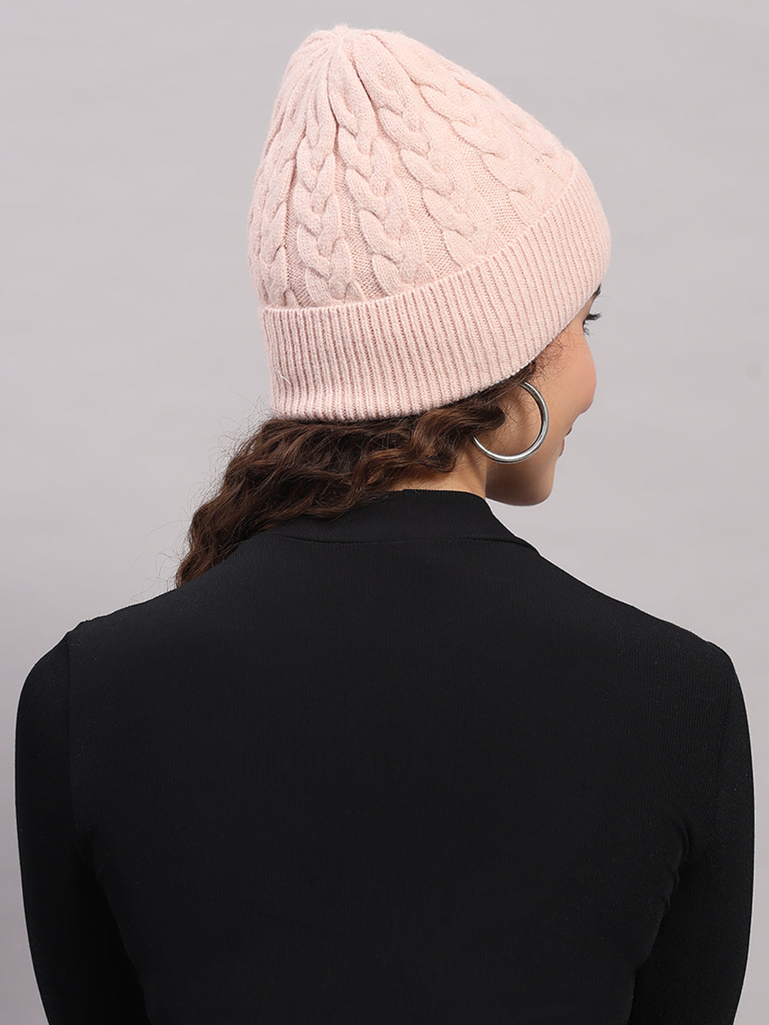 Women Pink Printed Blend Wool Cap