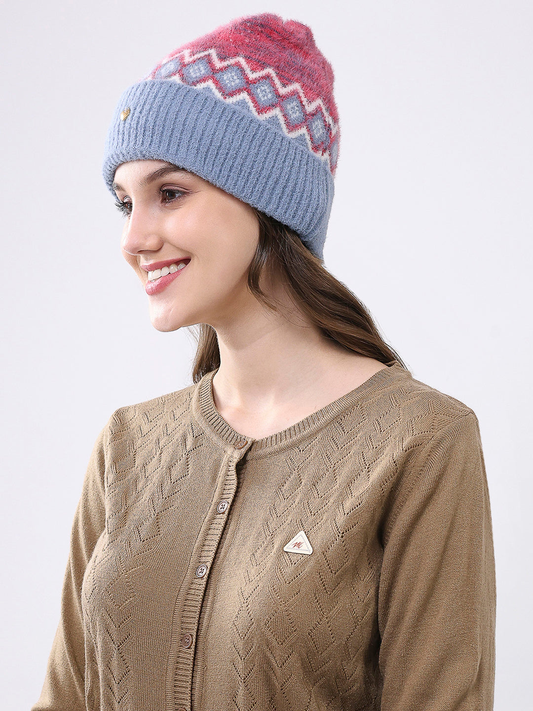 Women Multicolor Self Design Blend Wool Cap
