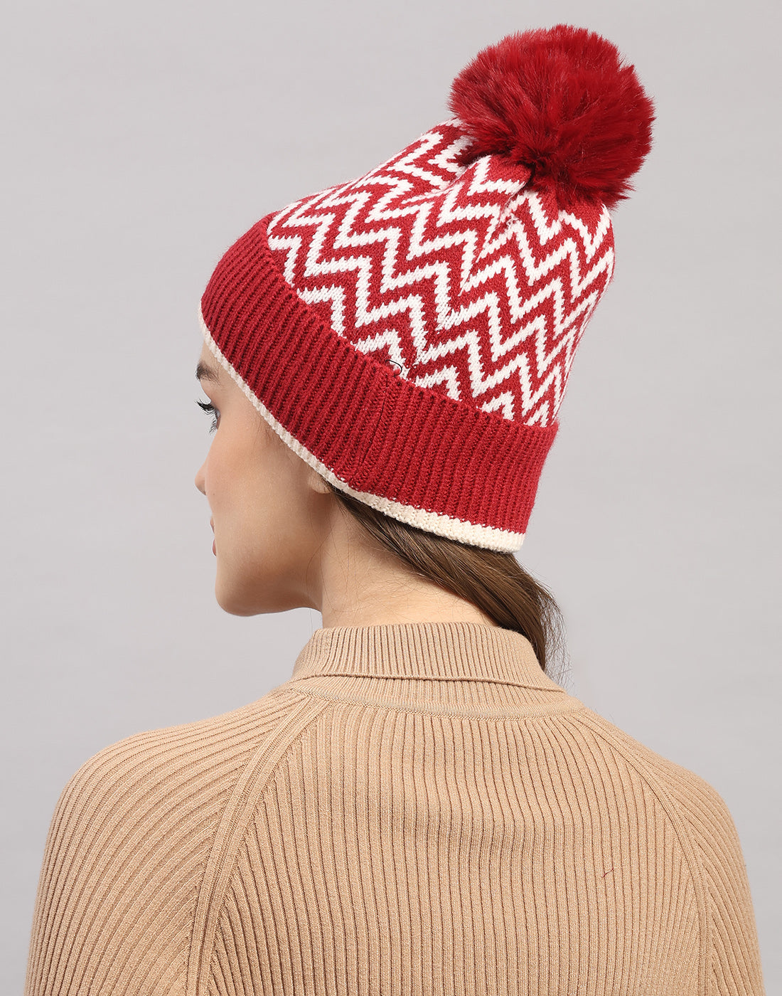 Women Maroon Self Design Blend Wool Cap