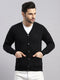 Luxuria Men Black Solid V Neck Full Sleeve Cardigan
