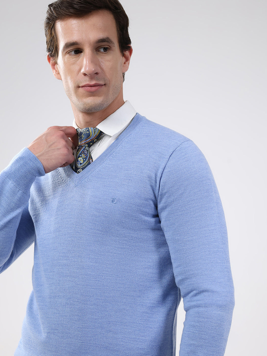 Luxuria Men Blue Solid V Neck Full Sleeve Pullover