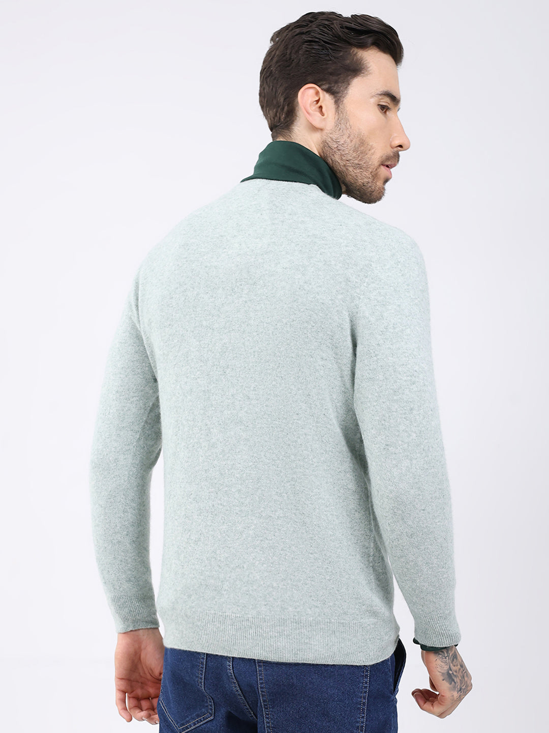 Luxuria Men Green Solid V Neck Full Sleeve Pullover