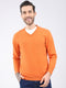 Luxuria Men Orange Solid V Neck Full Sleeve Pullover