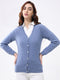 Luxuria Women Blue Solid V Neck Full Sleeve Cardigan