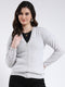 Luxuria Women Light Grey Solid V Neck Full Sleeve Cardigan