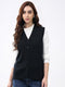 Luxuria Women Black Solid V Neck Sleeveless Cardigan