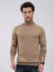 Men Khaki Solid Turtle Neck Full Sleeve Pullover
