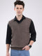 Men Brown Solid V Neck Sleeveless Sweater