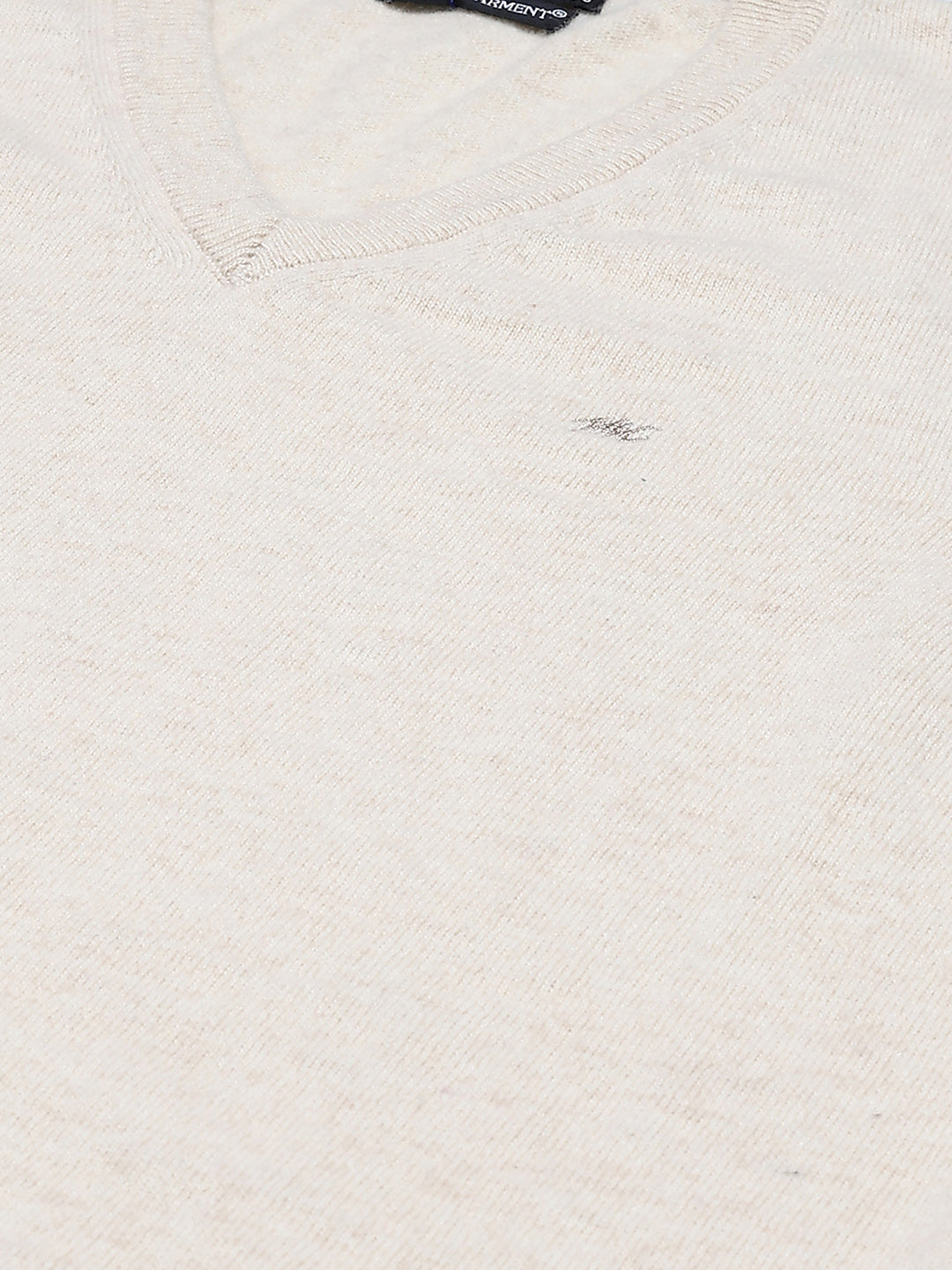 Men Cream Solid V Neck Sleeveless Sweater
