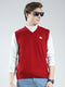 Men Red Solid V Neck Sleeveless Sweater