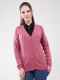 Women Pink Solid V Neck Full Sleeve Cardigan