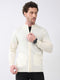 Men Cream Solid Mock Neck Full Sleeve Pullover