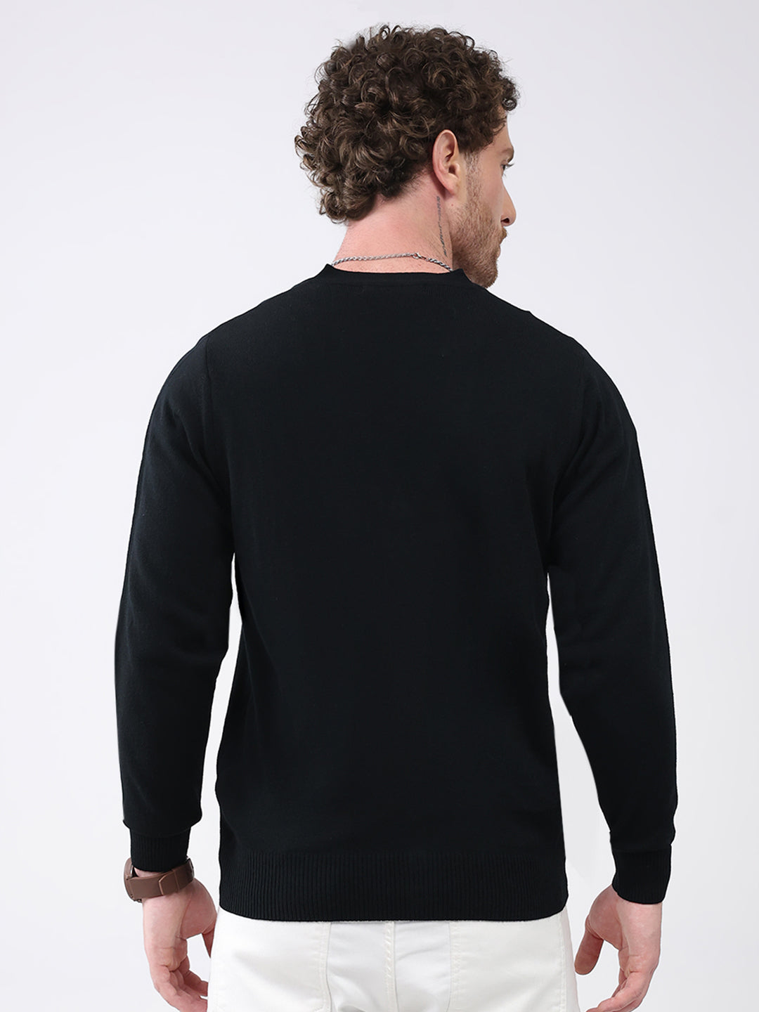 Men Black Solid V Neck Full Sleeve Cardigan