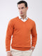 Men Orange Solid V Neck Full Sleeve Pullover