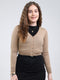 Women Brown Solid V Neck Full Sleeve Cardigan