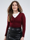 Women Maroon Solid V Neck Full Sleeve Cardigan