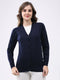 Women Navy Blue Solid V Neck Full Sleeve Cardigan