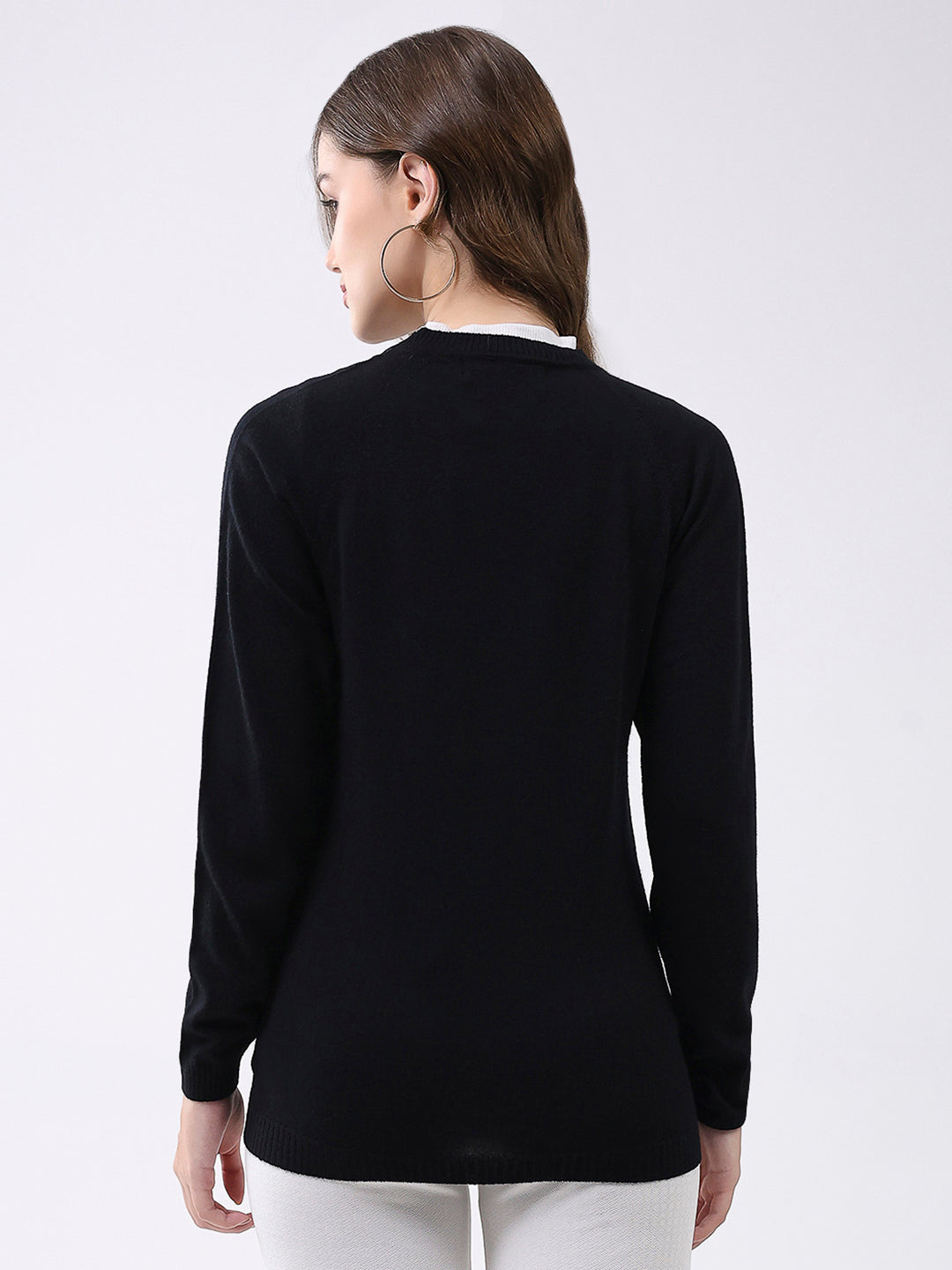 Women Black Solid V Neck Full Sleeve Cardigan