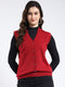 Women Red Solid V Neck Sleeveless Cardigan