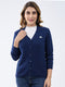 Women Dark Blue Solid V Neck Full Sleeve Cardigan