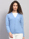 Women Light Blue Solid V Neck Full Sleeve Cardigan
