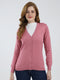 Women Pink Solid V Neck Full Sleeve Cardigan