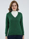 Women Green Solid V Neck Full Sleeve Cardigan