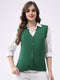 Women Dark Green Solid V Neck Sleeveless Cardigan