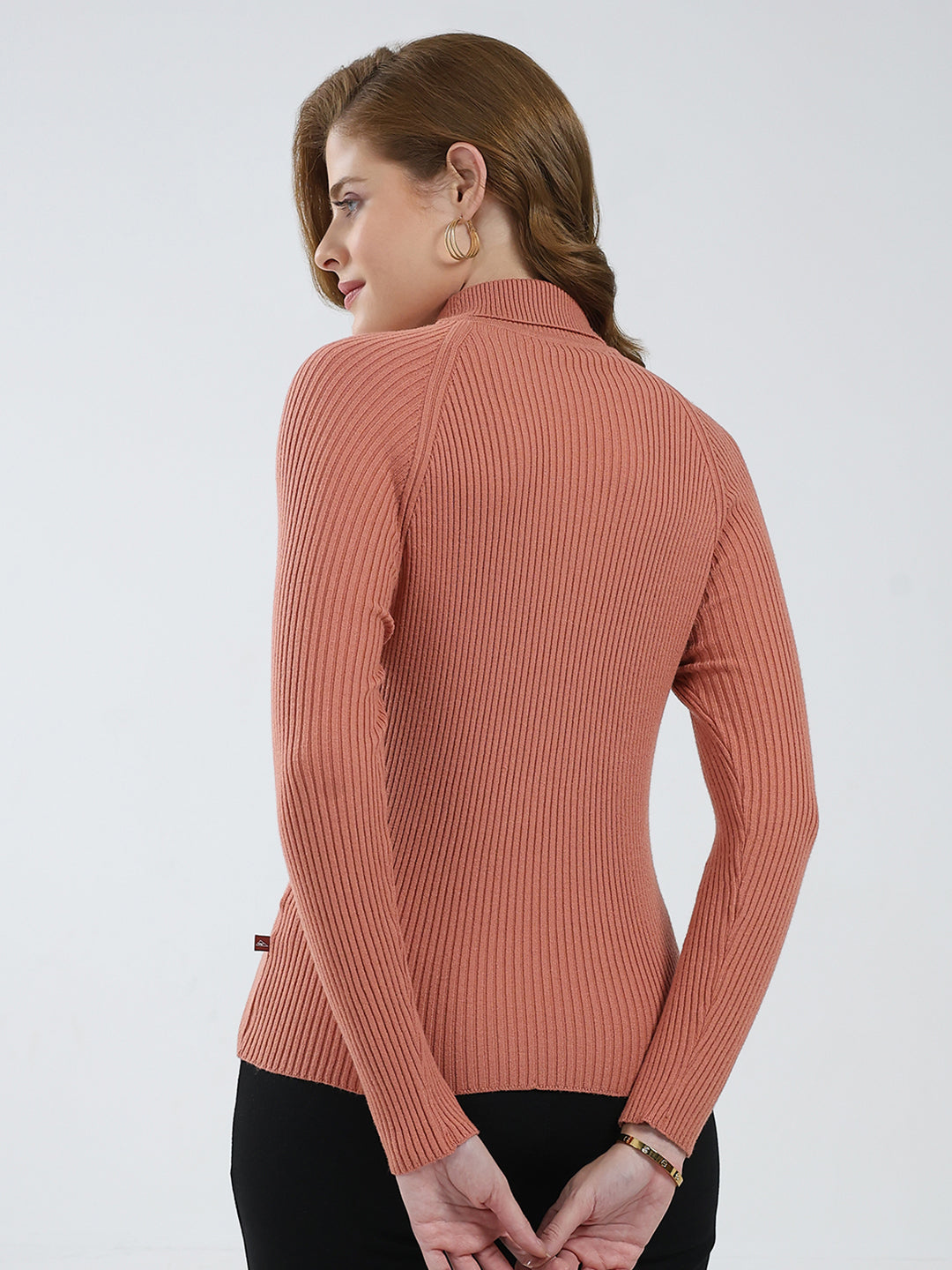 Women Rust Solid Turtle Neck Full Sleeve Sceavy