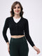 Women Black Solid V Neck Full Sleeve Cardigan