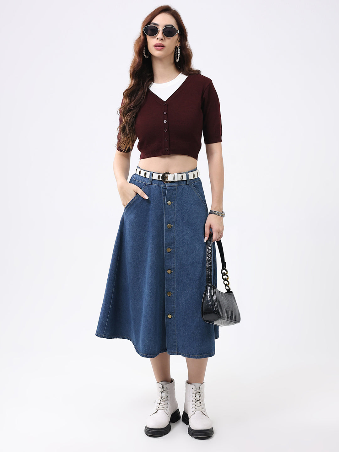 Women Maroon Solid V Neck Half Sleeve Cardigan