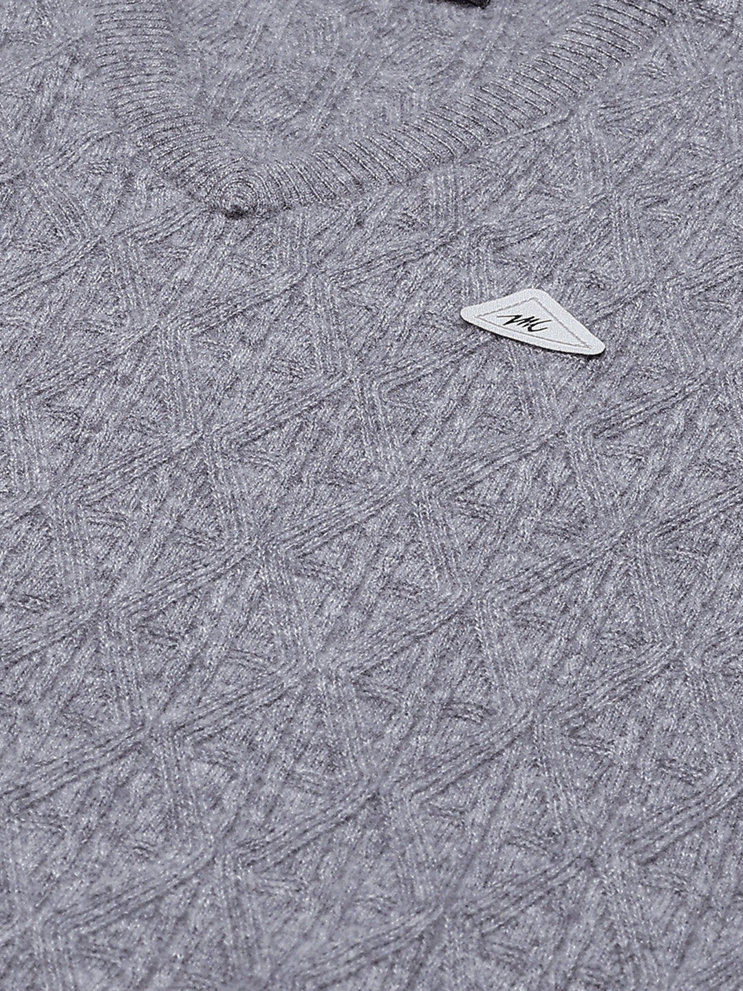 Men Grey Self Design V Neck Sleeveless Sweater
