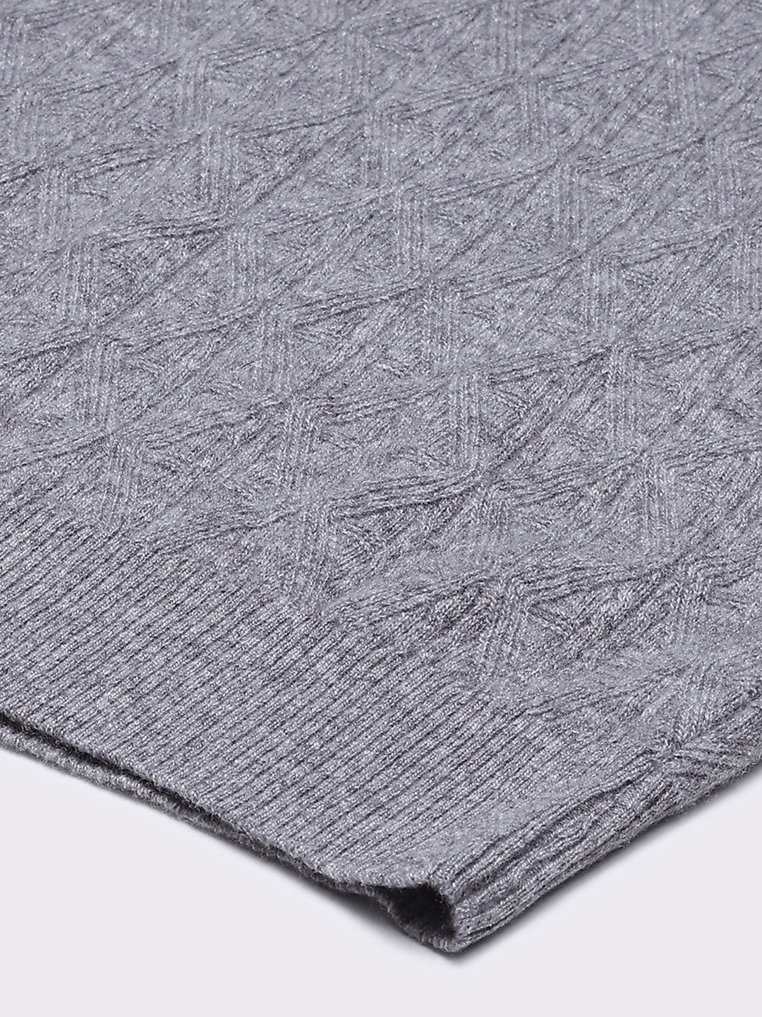 Men Grey Self Design V Neck Sleeveless Sweater