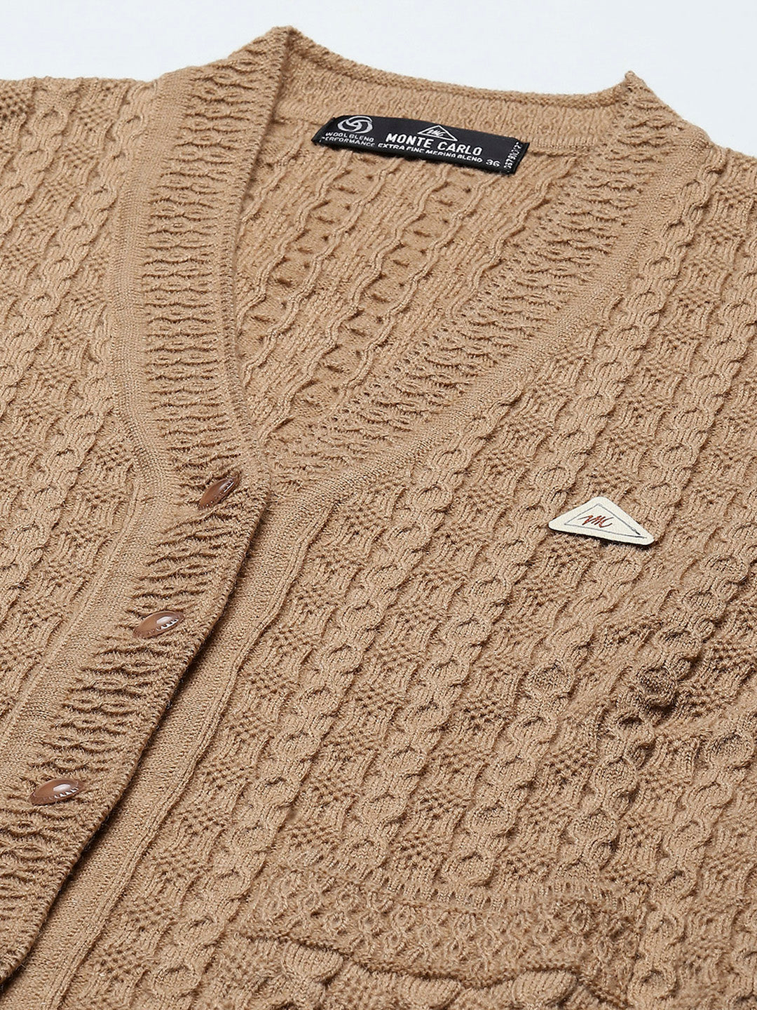 Women Brown Self Design V Neck Full Sleeve Cardigan