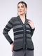 Women Navy Blue Stripe V Neck Full Sleeve Cardigan
