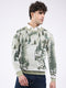 Men Green Self Design Round Neck Full Sleeve Pullover