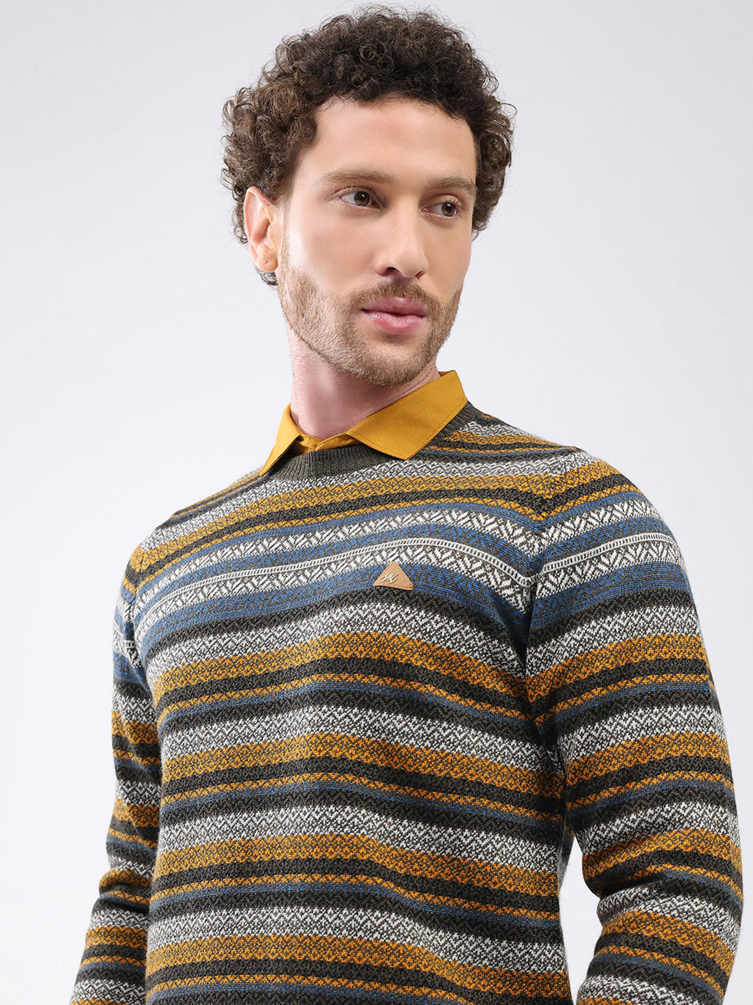 Men Green Stripe Round Neck Full Sleeve Pullover