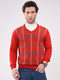 Men Red Printed V Neck Full Sleeve Pullover