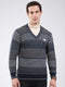 Men Navy Blue Stripe V Neck Full Sleeve Pullover